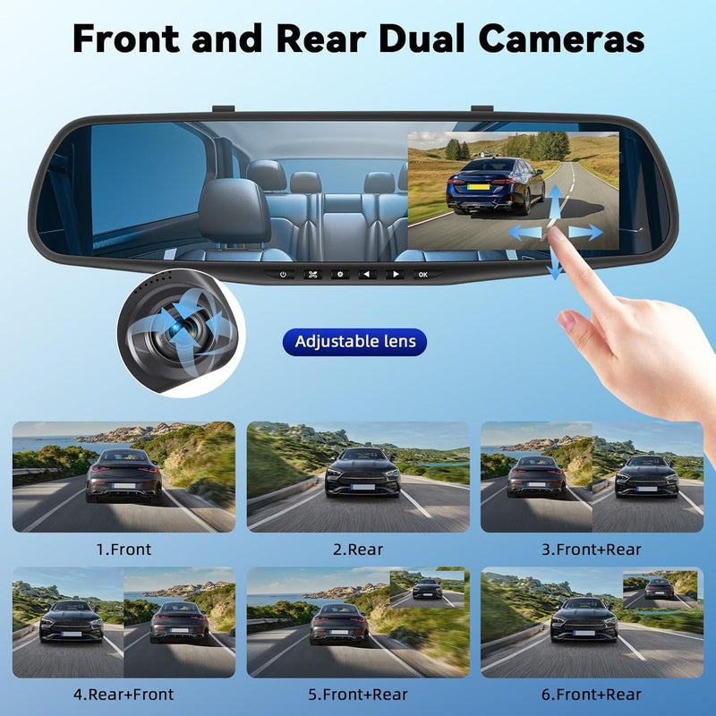 UNITOPSCI Mirror Dash Cam 4.5 Inch Rear View Mirror Camera 1080P Front and 480P Rear View Dual Cameras with 32G Card, Motion Detection, Night Vision, Parking Assistance, Loop Recording，Exposure Adjustment - Image 3